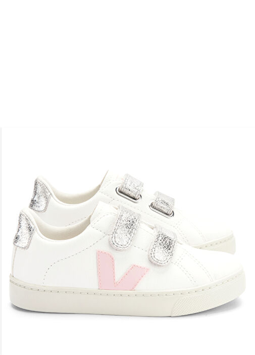 Beyaz Pembe Logolu Unisex Çocuk Deri Sneaker - Görsel 2