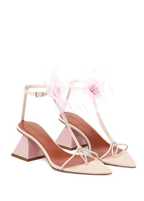 Pembe Çiçek Detaylı Kadın Deri Sandalet - Görsel 3