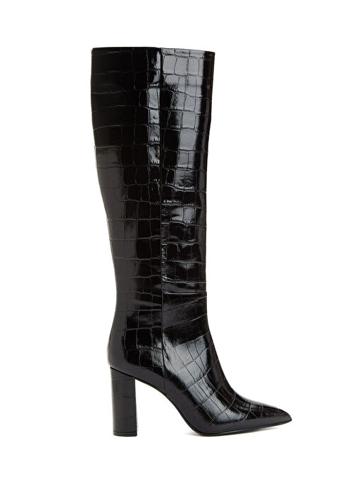 Siyah Kroko Desenli Kadın Deri Çizme