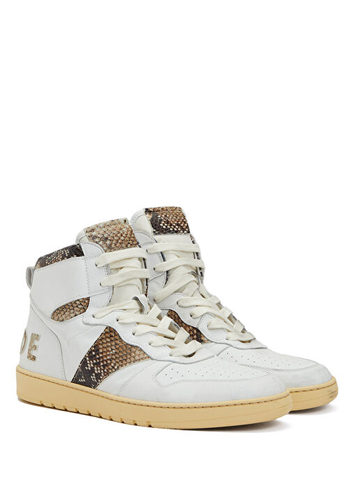 Beyaz Logolu Erkek Deri Sneaker - Görsel 3