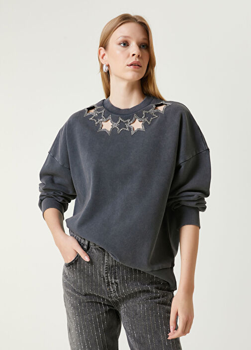 Beymen Club - Antrasit Yıldız İşlemeli Sweatshirt