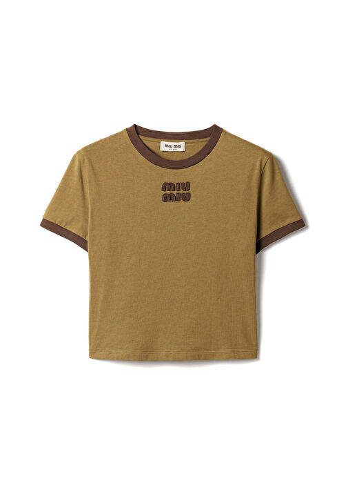 Miu Miu Yeşil Kadın Yeşil Pamuklu Jarse Kısa Kollu Kadın T-shirt