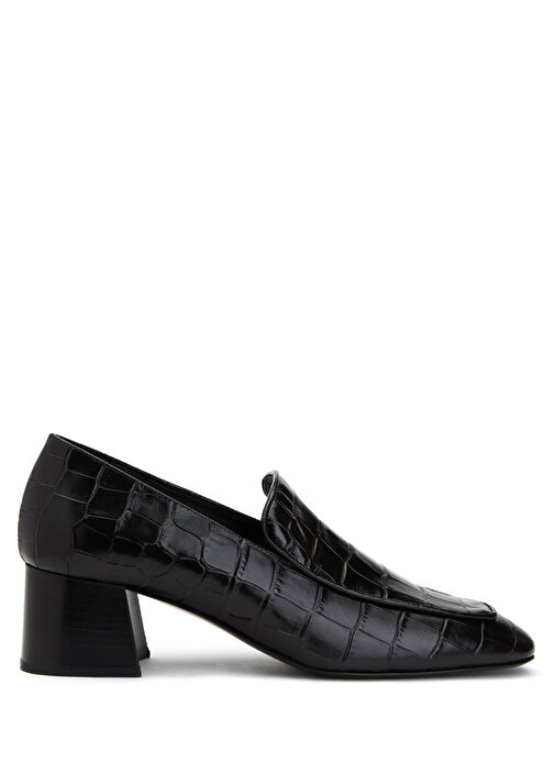 Siyah Krokodil Deri Topuklu Ayakkabı - Görsel 2