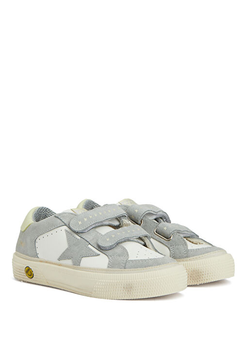 May Beyaz Gri Çocuk Deri Sneaker - Görsel 3