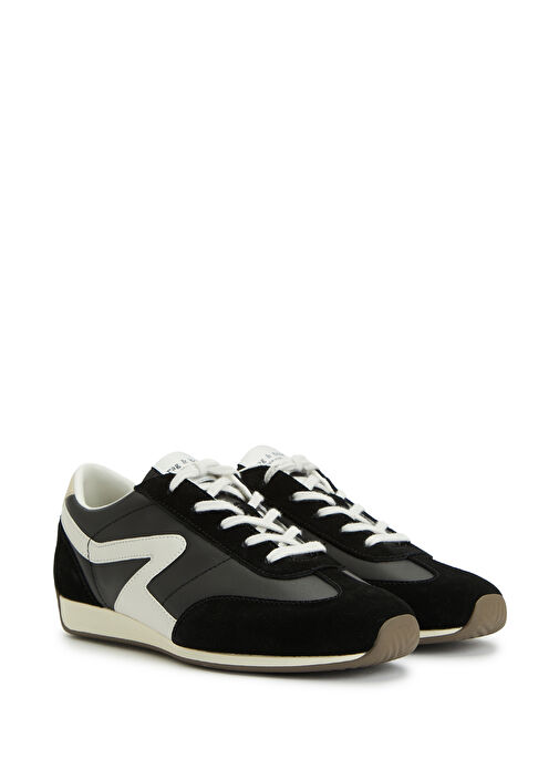 Retro Siyah Beyaz Kadın Deri Sneaker - Görsel 3