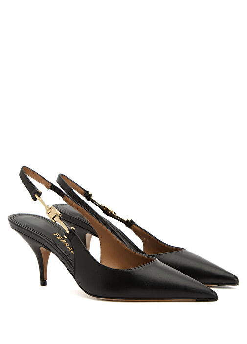 Siyah Deri Topuklu Ayakkabı - Görsel 3