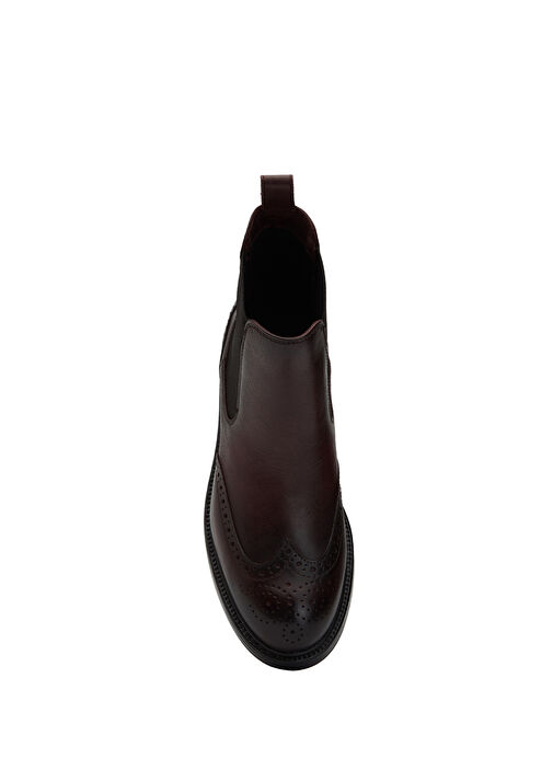 Bordo Zımbalı Lastikli Kadın Deri Bot - Görsel 5