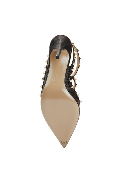 Rockstud Siyah Deri Topuklu Ayakkabı - Görsel 6