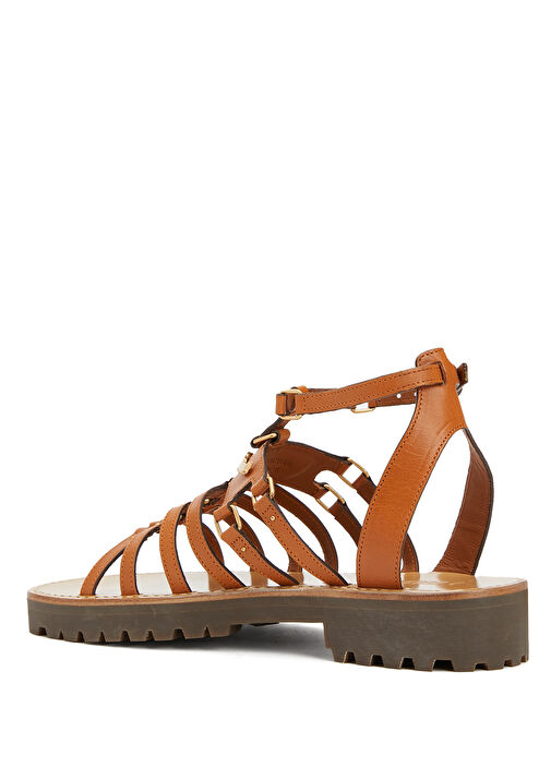 Taba Logo Detaylı Kadın Deri Sandalet - Görsel 4