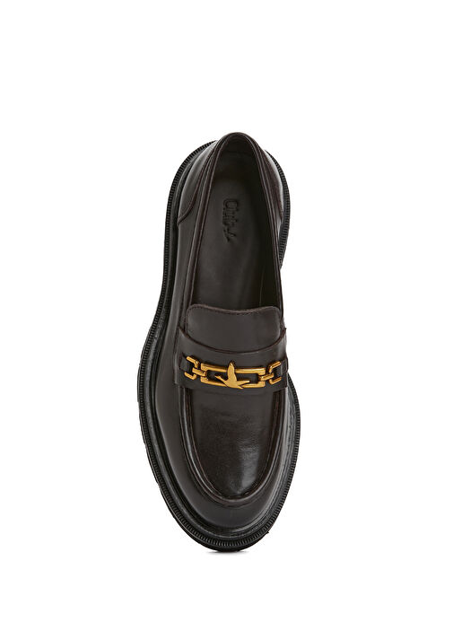 Koyu Kahverengi Kadın Deri Loafer - Görsel 5