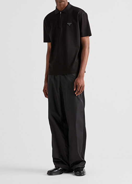 PRADA RE-NYLON ポロシャツ Lサイズ NFCタグ付き Prada Siyah Erkek Re-Nylon Detaylı Pike Polo Yaka T-Shirt 1524843