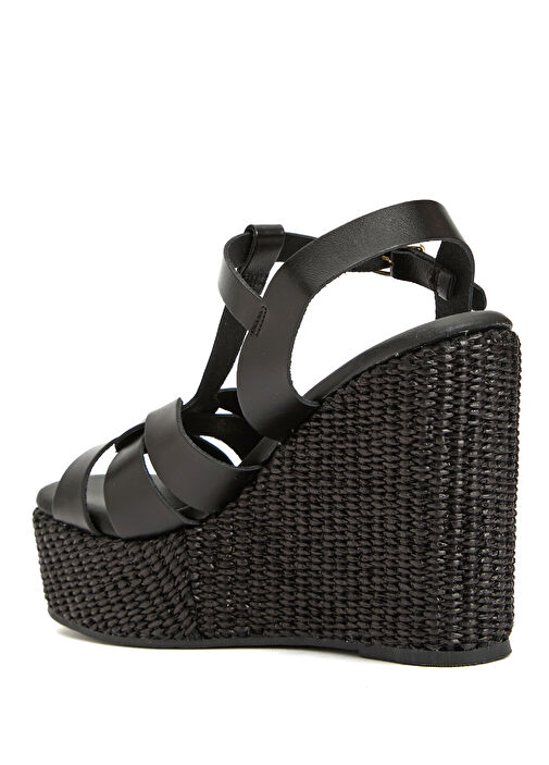 Siyah Hasır Detaylı Kadın Deri Sandalet - Görsel 4