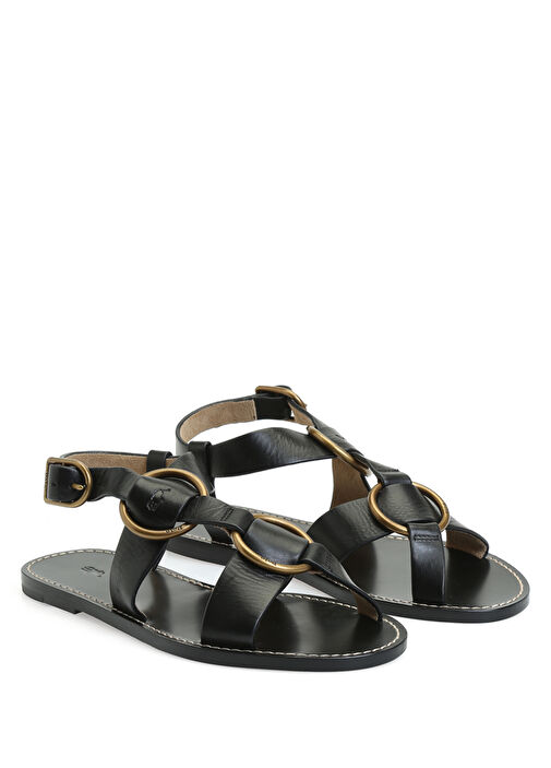 Siyah Kadın Deri Sandalet - Görsel 3