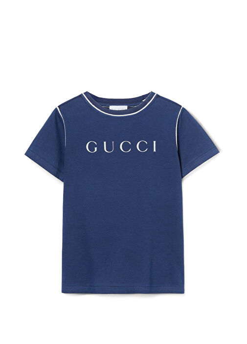 Gucci - Mavi Logo Baskılı Erkek Çocuk T-shirt - Mavi