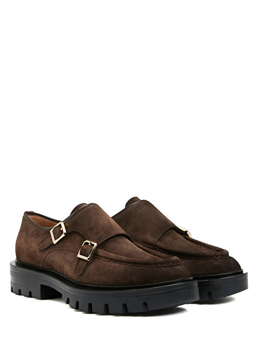 Koyu Kahverengi Kemer Detaylı Kadın Süet Loafer - Görsel 3