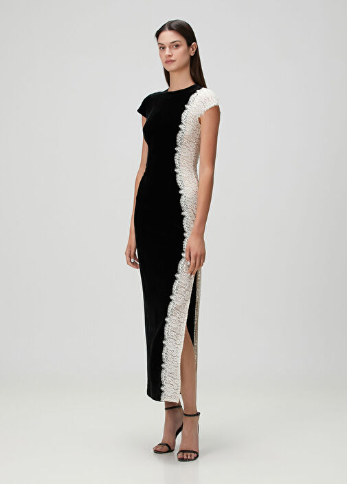 oh polly black satin lace dress Lace Soft-Scoop Corset Satin Midaxi Dress in Black - 6 main image 0