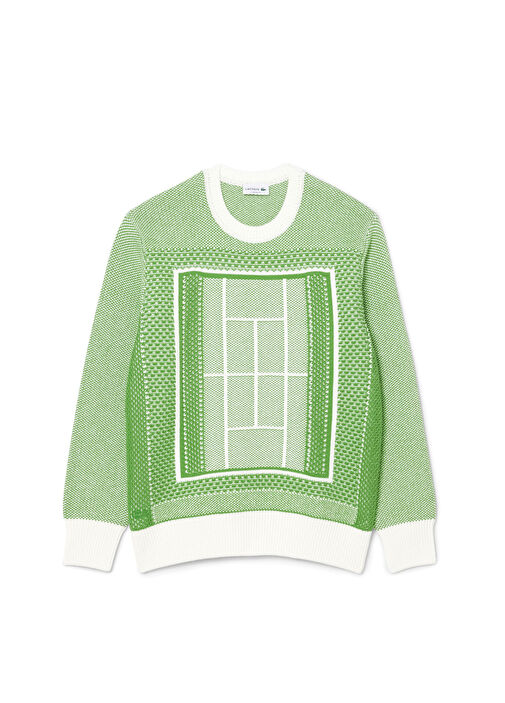 Lacoste Yeşil-4SI Erkek Yeşil Desenli Classic Fit Bisiklet Yaka