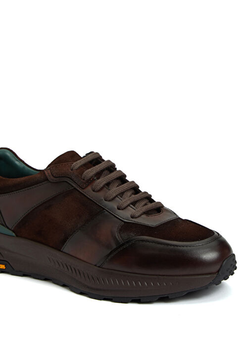 Kahverengi Vibram Taban Detaylı Erkek Deri Sneaker - Görsel 7