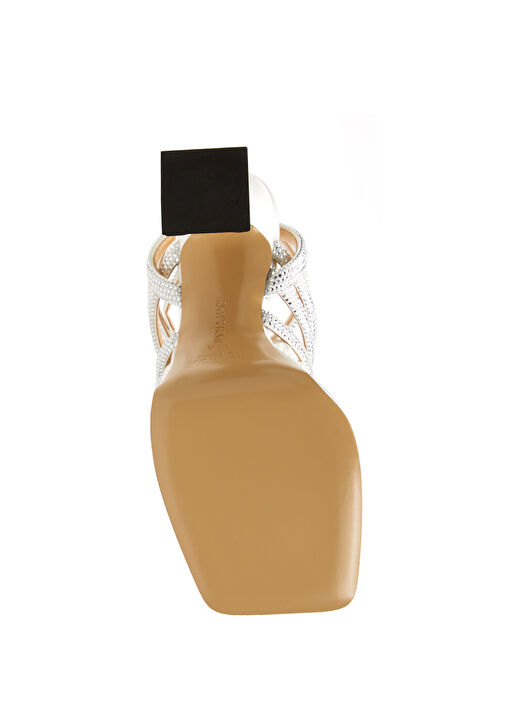 Beyaz Taş Bantlı Kadın Deri Sandalet - Görsel 6