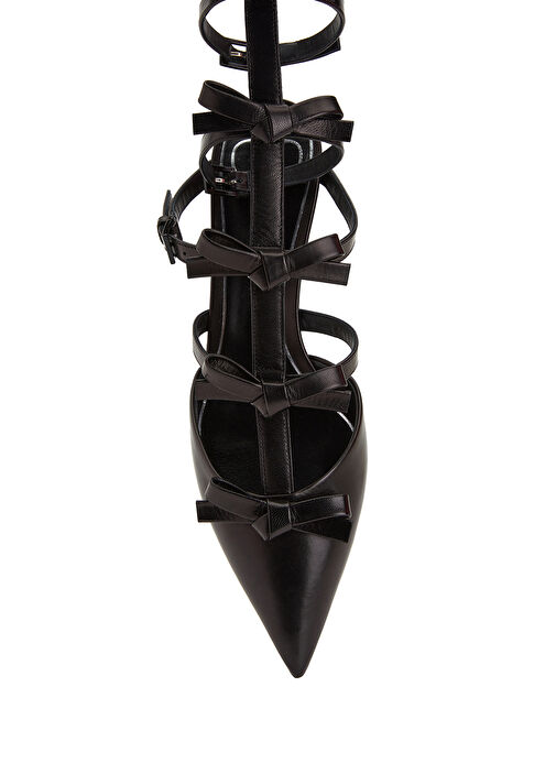 French Bows Siyah Topuklu Deri Sandalet - Görsel 5
