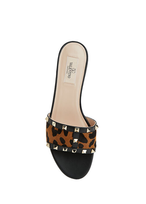 Rockstud Leopar Desenli Kadın Deri Terlik - Görsel 5