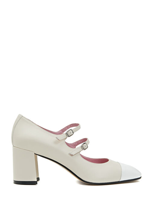 Krem Beyaz Deri Topuklu Ayakkabı - Görsel 2