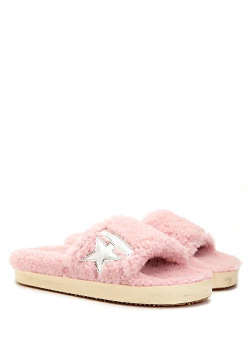 Pembe Logolu Kadın Peluş Terlik - Görsel 3