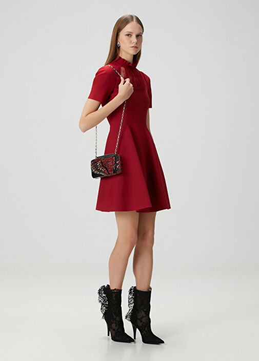 Alexander McQueen - Red Lace Panel Detailed Mini Dress Alexander McQueen - Red Lace Panel Detailed Mini Dress