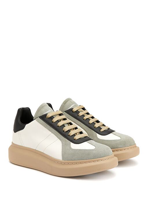 Oversized Retro Beyaz Siyah Kadın Deri Sneaker - Görsel 3