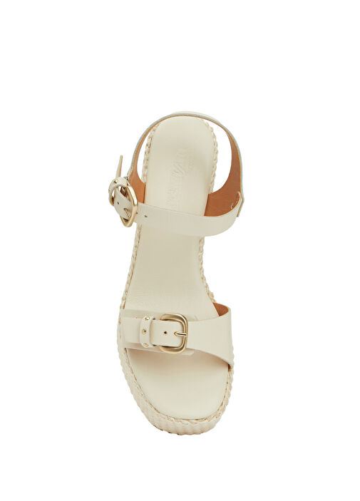 Kırık Beyaz Kadın Deri Sandalet - Görsel 5