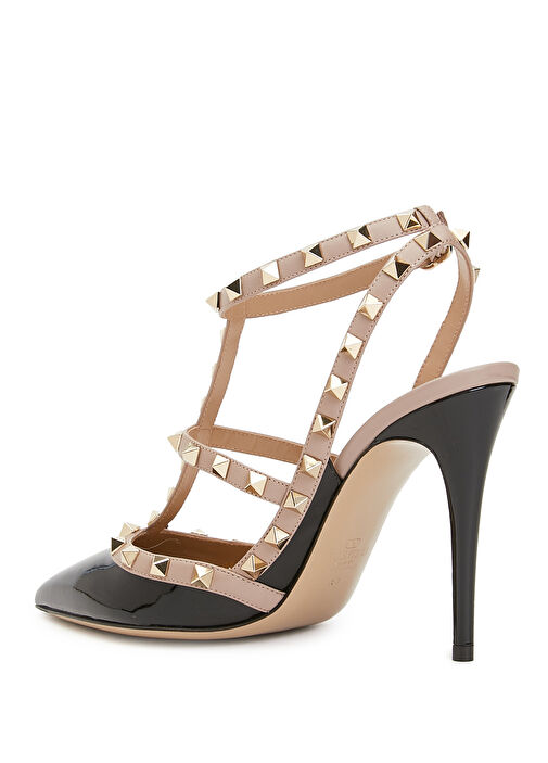 Rockstud Siyah Deri Topuklu Ayakkabı - Görsel 4