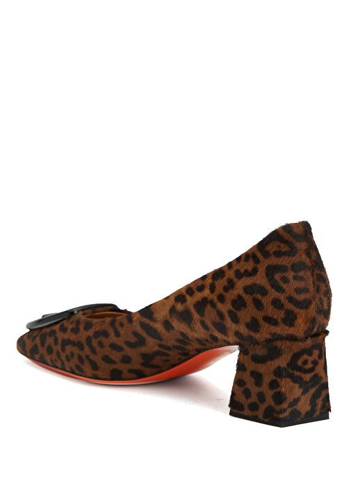 Taba Leopar Desenli Deri Topuklu Ayakkabı - Görsel 4