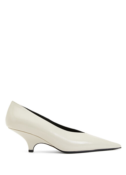 Krem Deri Topuklu Ayakkabı - Görsel 2