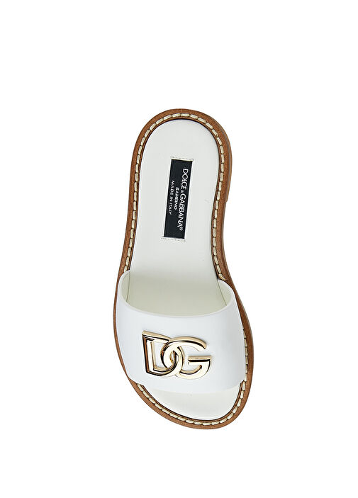 Beyaz Logolu Kız Çocuk Deri Terlik - Görsel 5