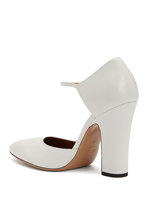 Beyaz Deri Topuklu Ayakkabı - Görsel 4