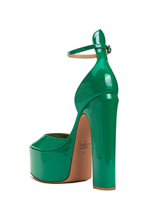 Yeşil Deri Topuklu Ayakkabı - Görsel 4