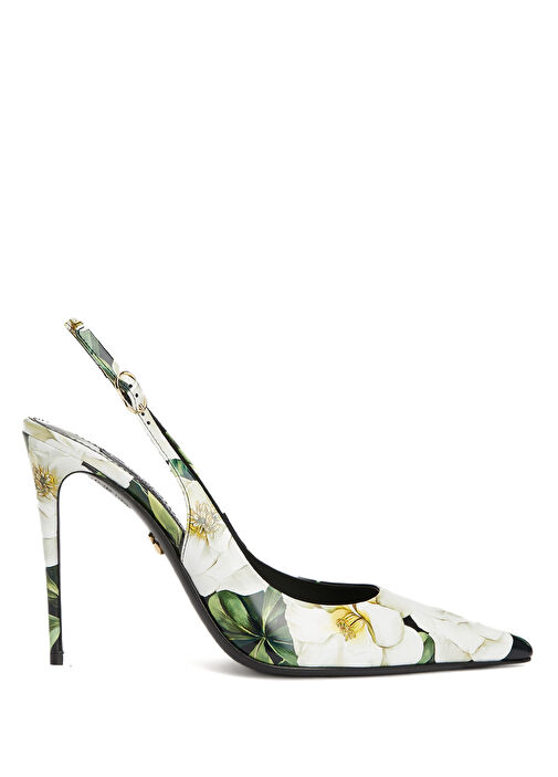 Çok Renkli Çiçek Desenli Deri Topuklu Ayakkabı - Görsel 2