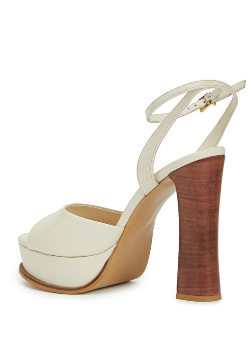 Kırık Beyaz Kadın Deri Sandalet - Görsel 4