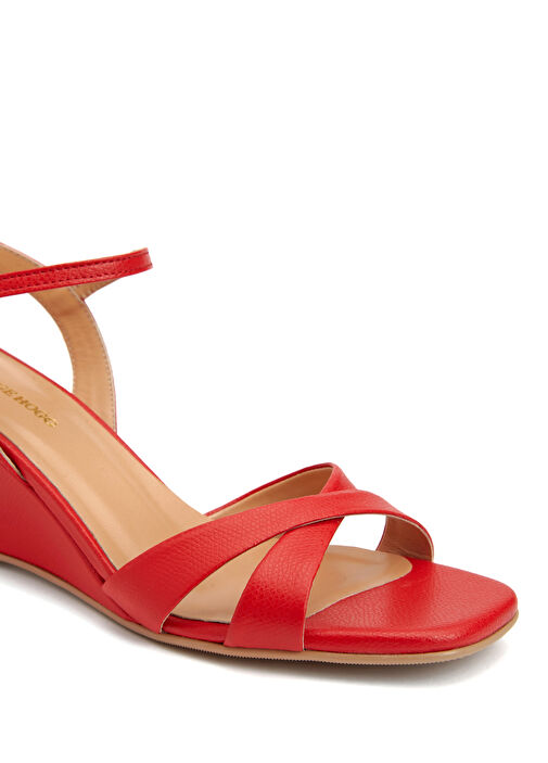 Kırmızı Kadın Deri Sandalet - Görsel 7