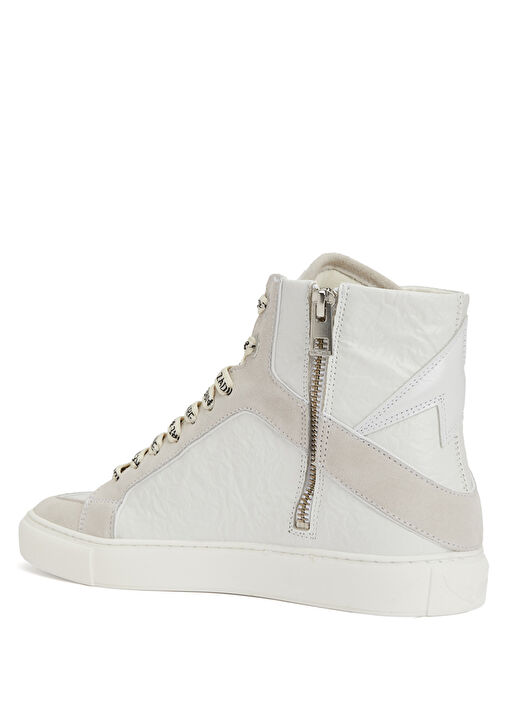 Beyaz Dokulu Kadın Deri Sneaker - Görsel 4