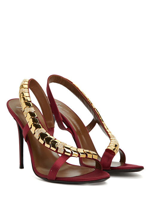 Kırmızı Topuklu Saten Sandalet - Görsel 3