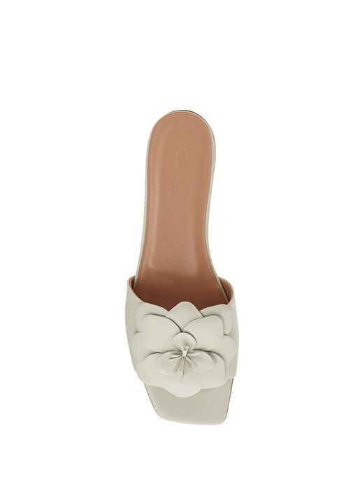 Ekru Çiçekli Kadın Deri Terlik - Görsel 5