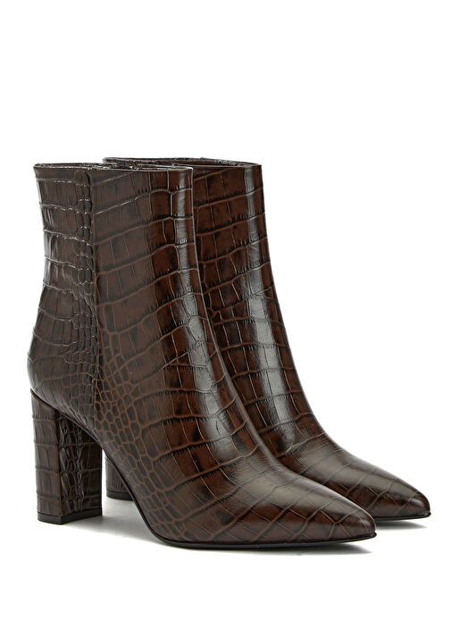 Kahverengi Kroko Desenli Kadın Deri Bot - Görsel 3