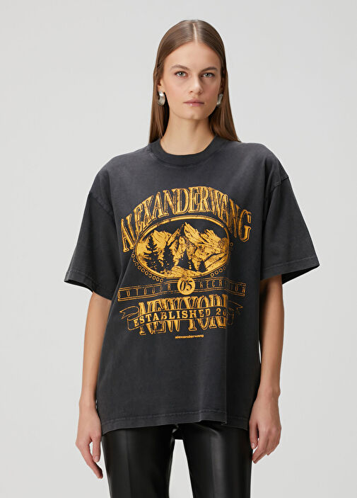 Alexander Wang - Siyah Logo Baskılı T-shirt - Siyah