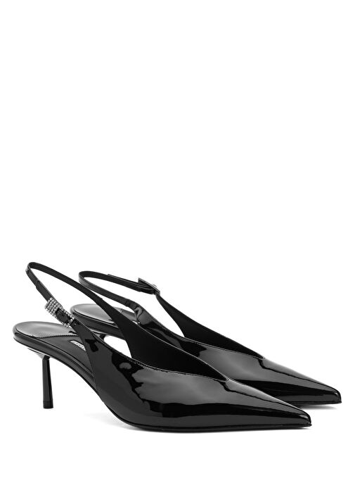 Siyah Deri Topuklu Ayakkabı - Görsel 3