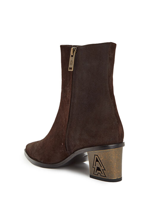 Koyu Kahverengi Topuğu Logolu Kadın Süet Bot - Görsel 4