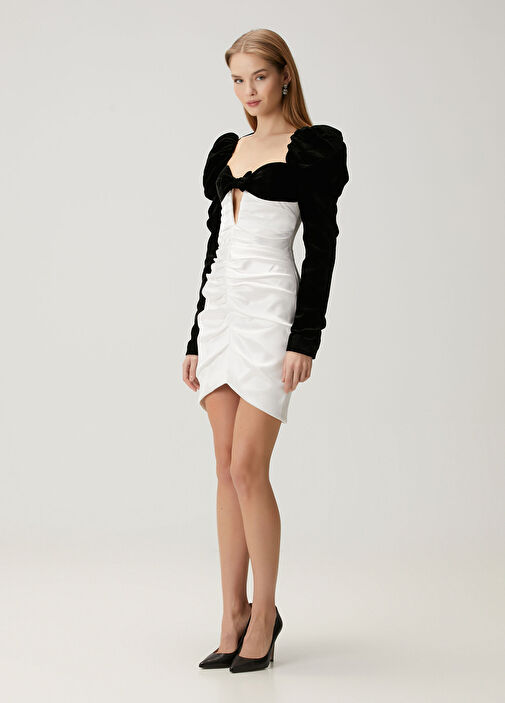 Rasario - Black White Mini Velvet Satin Cocktail Dress