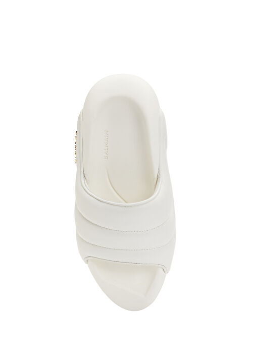 B IT Beyaz Logo Detaylı Kadın Deri Terlik - Görsel 5