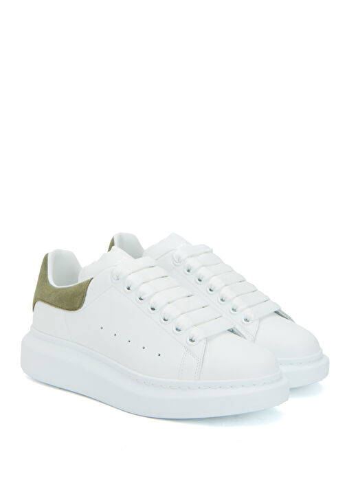 Oversized Beyaz Yeşil Kadın Deri Sneaker - Görsel 3