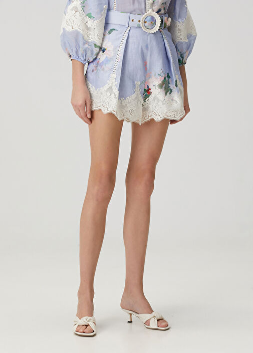 Zimmermann - Everley Blue Floral Linen Shorts